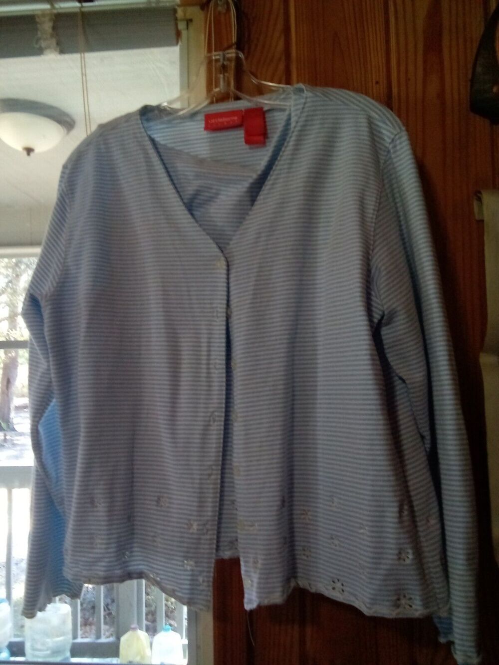 Liz Claiborne Button Up Blue & White Shirt XL With Twin Tank L Cotton